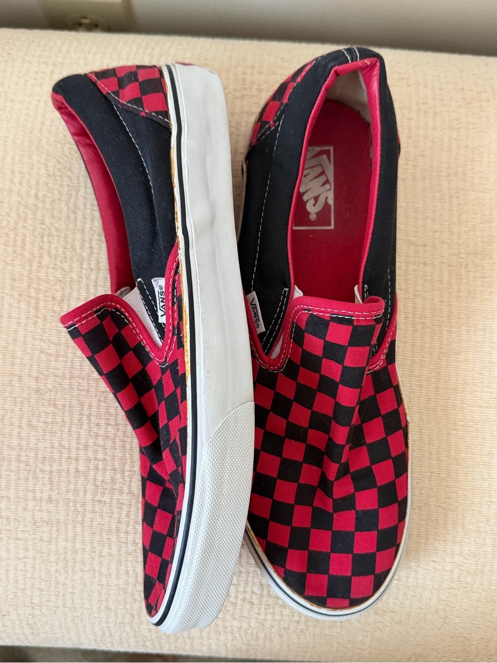 Vans Slip-On Sneakers - Red and Black Checkerboard